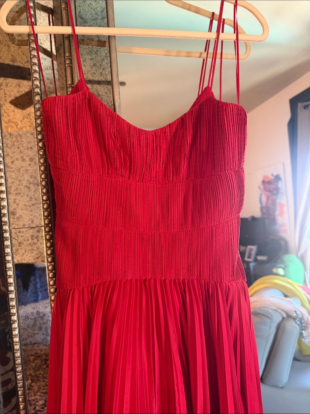 AMUR Red Pleated Spaghetti-Strap Maxi Dress - Picture 4 of 5